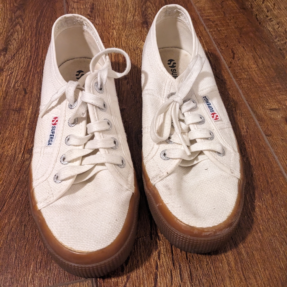 Superga Classic Canvas Sneakers in Off-White with Gum Sole